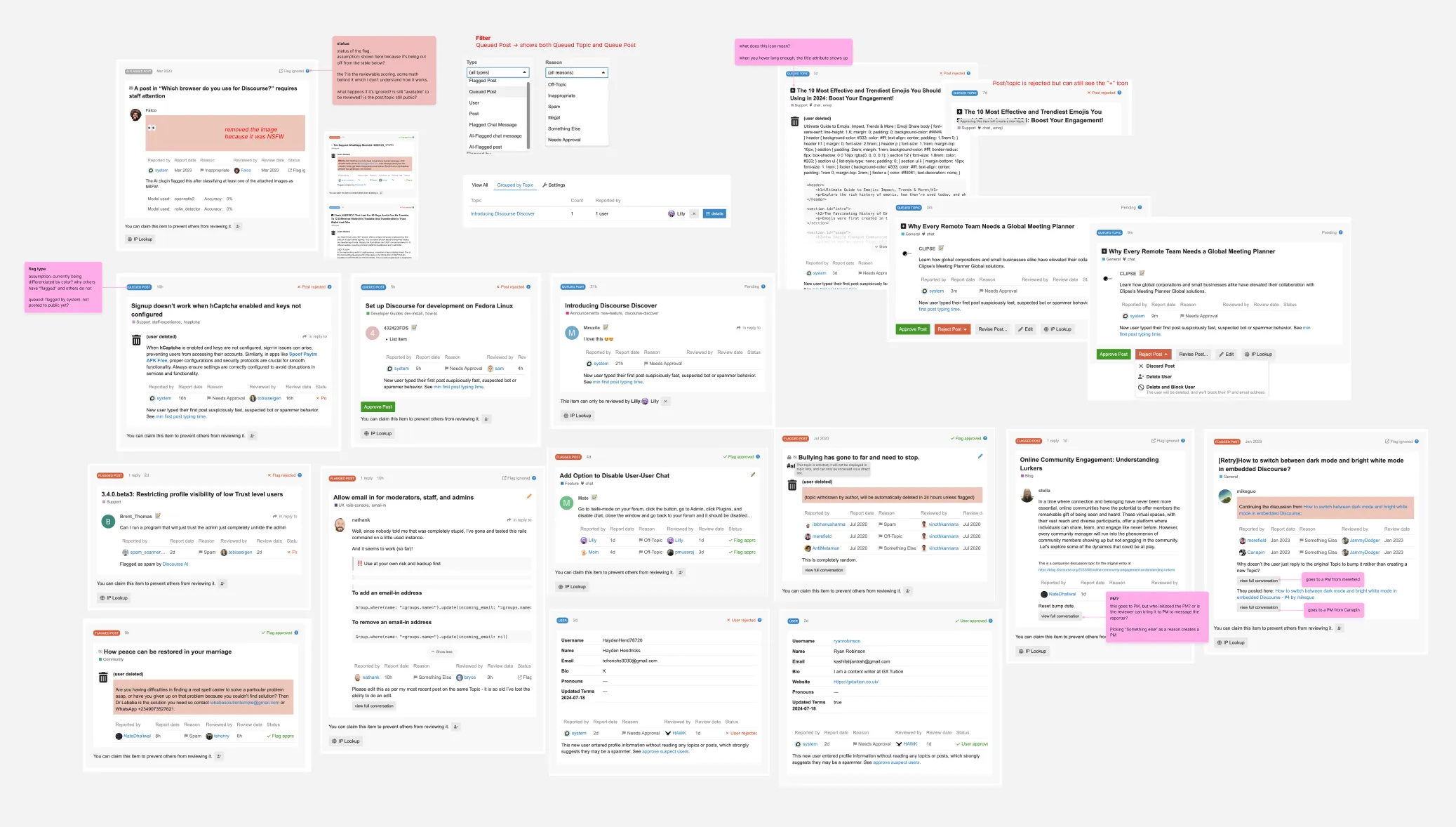 Screenshots from audit showing inconsistent states and confusing UI patterns